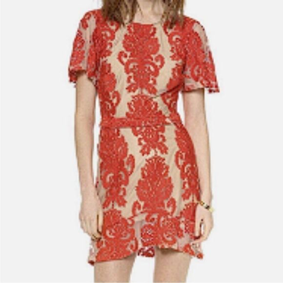 FOR LOVE AND LEMONS San Marcos Backless Mini Dress Red Lace Nude Mesh - Picture 4 of 8
